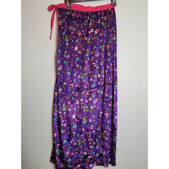 Vintage Maxi Skirt Purple Velour Bright Pink Side Closure No Tags Handmade - Picture 10 of 10